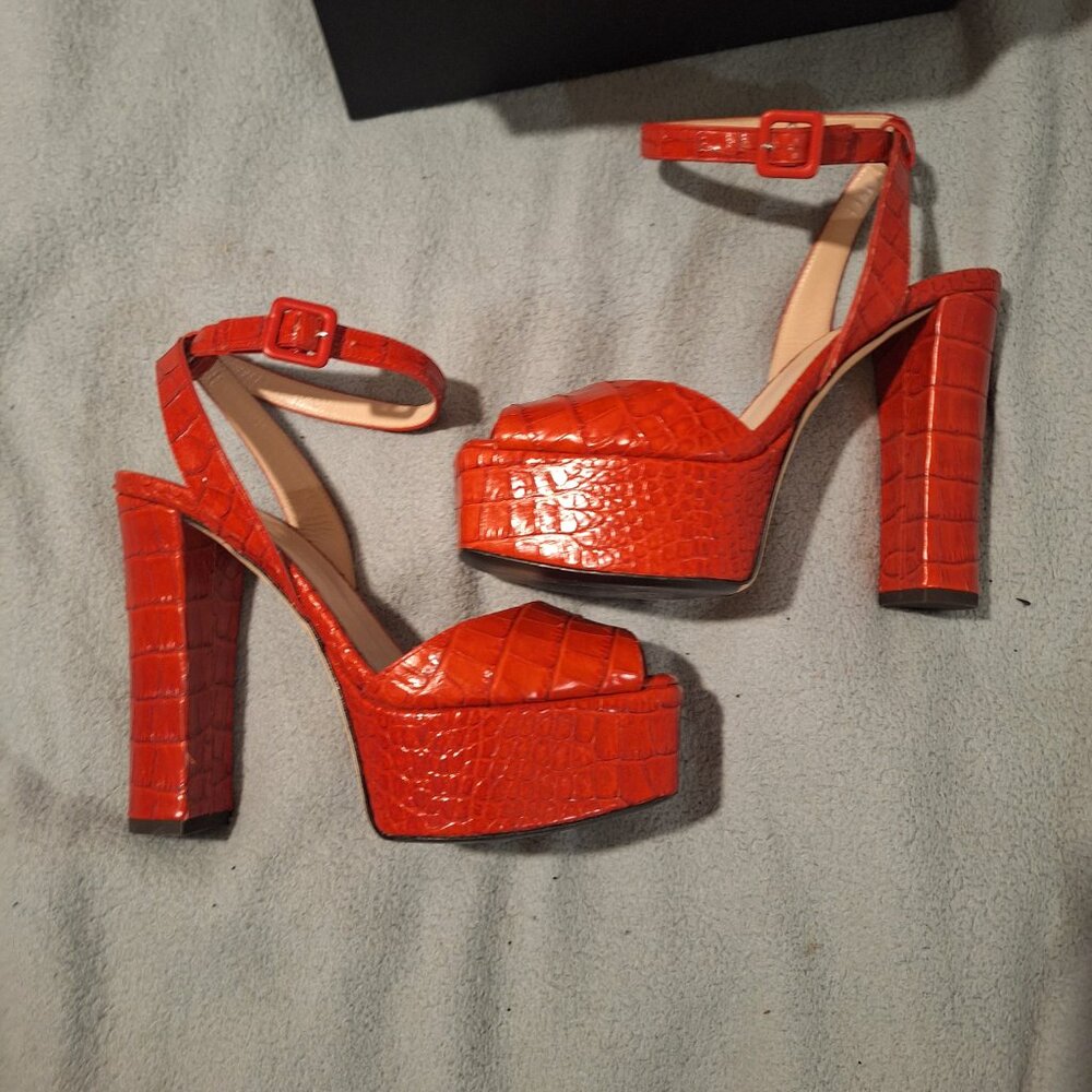 GIUSEPPE ZANOTTI-Croc-Emboss Chunky Red Platform Sandals Women 38(US 5.5-6)-NWT